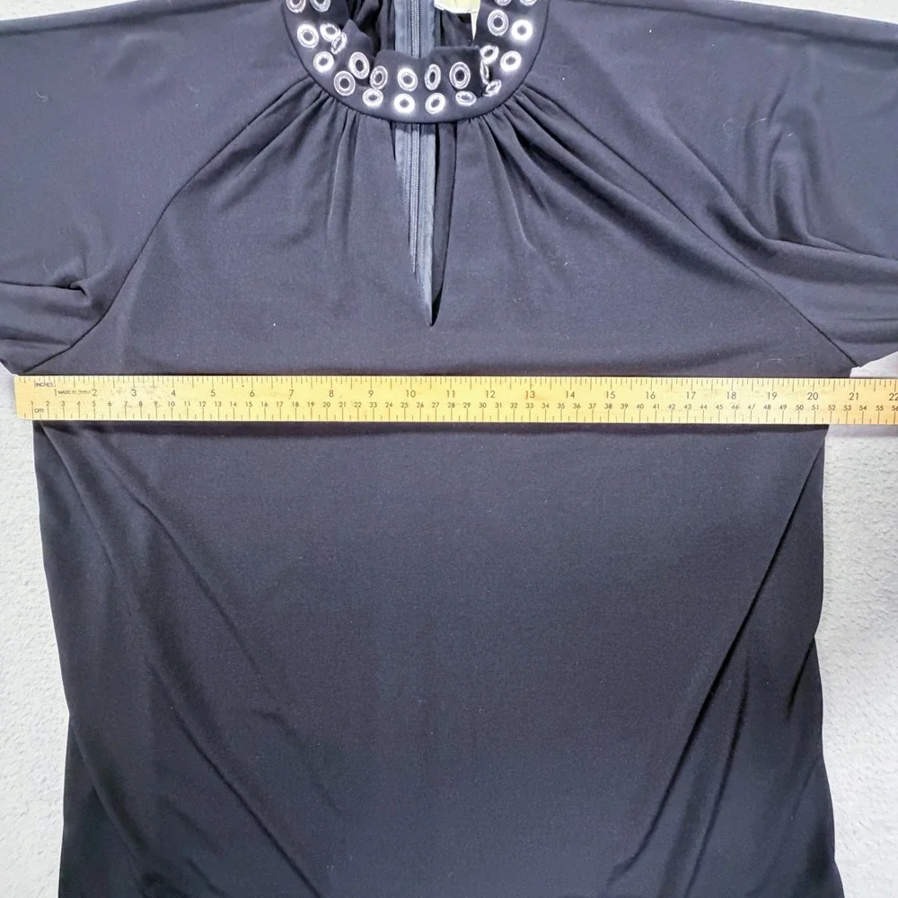 Michael Kors‎ Top Womens Large Black Grommet Neck Flutter Sleeve Blouse